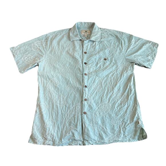 ISLAND SHORES Shirt Short Sleeve Silk Button Up Light Blue Floral Aloha Men's L - Picture 1 of 7